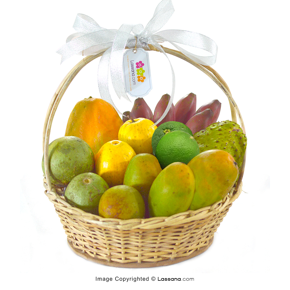 "WISHING YOU WELL" FRUIT BASKET WITH FREE FLOWER BUNCH - Fruit Baskets - in Sri Lanka